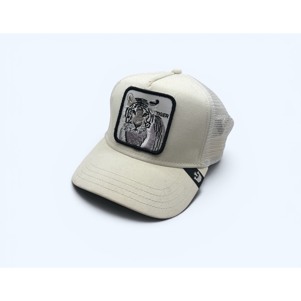 Goorin Bros Killer Tiger Trucker Hat White Beige Adjustable Mesh Back Animal Men